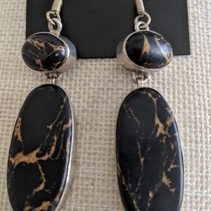 Earrings, Brown and Tan and Sterling Silver 2.5 in